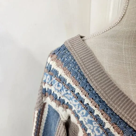 Free People Sweater Womens XS Copenhagen Thermal Waffle Contrasting Sleeves - Picture 3 of 16